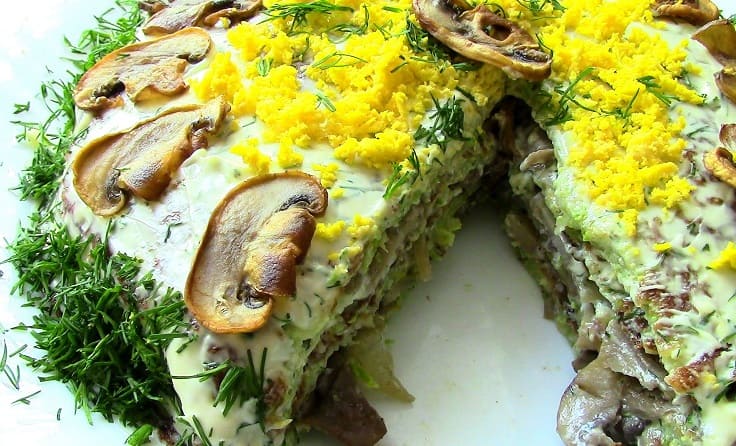 закусочный торт с грибами